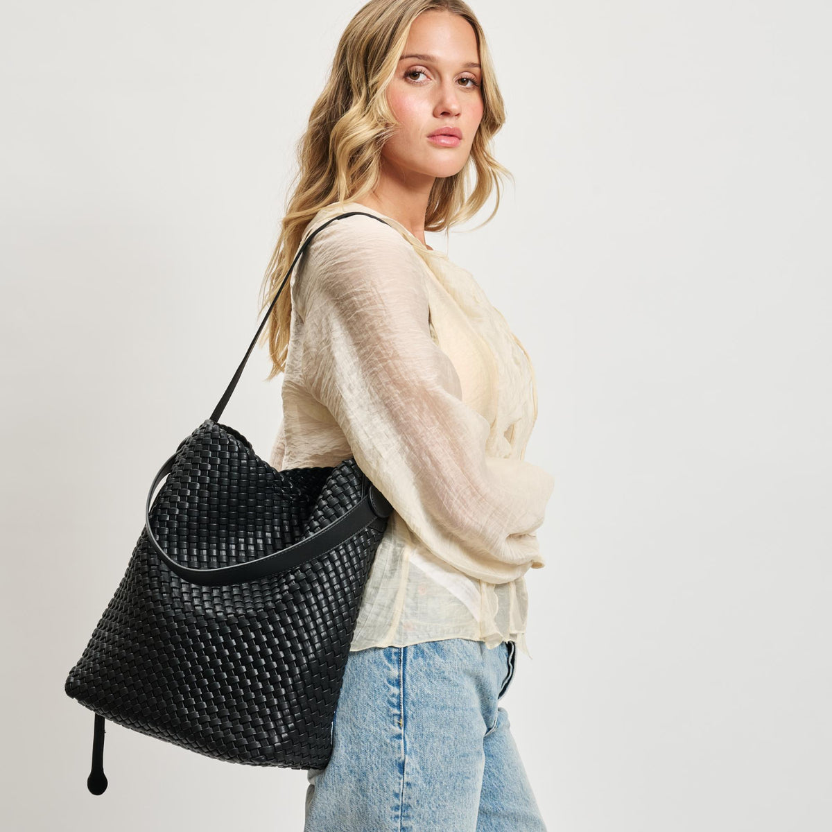 Woman wearing Black Moda Luxe Edith Hobo 842017137474 View 2 | Black