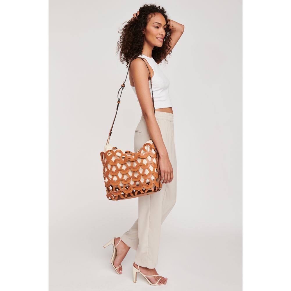 Woman wearing Tan Moda Luxe Paige Tote 842017120162 View 3 | Tan