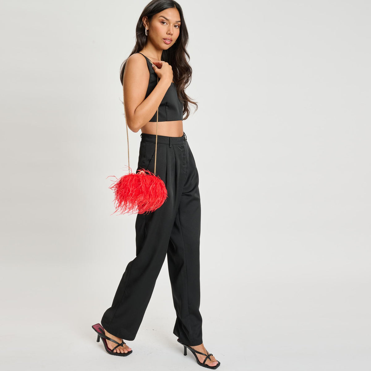 Woman wearing Red Sol and Selene Harlow Evening Bag 842017133919 View 3 | Red