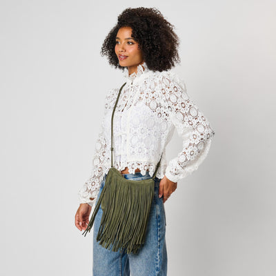 Woman wearing Olive Moda Luxe Arizona Crossbody 842017142348 View 1 | Olive