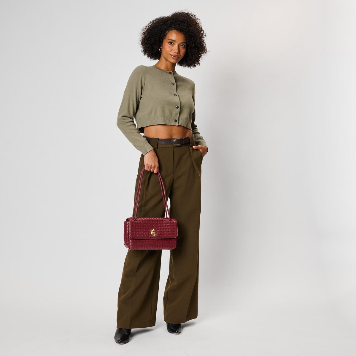 Woman wearing Burgundy Moda Luxe Annabelle Shoulder Bag 842017143376 View 4 | Burgundy