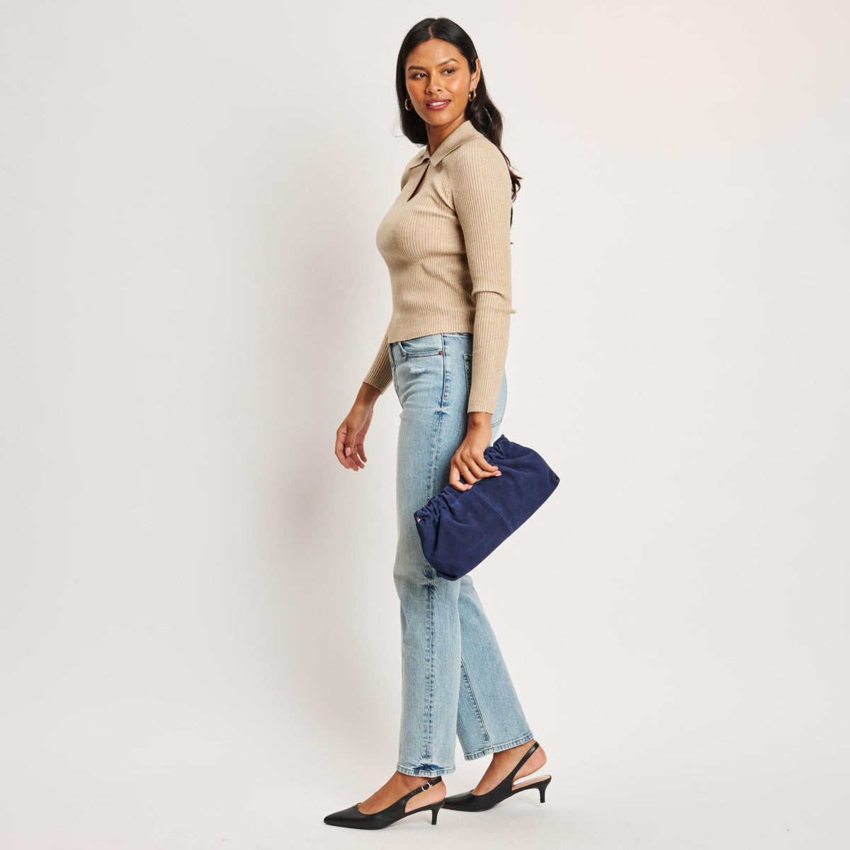 Woman wearing Navy Moda Luxe Penelope Shoulder Bag 842017139157 View 4 | Navy