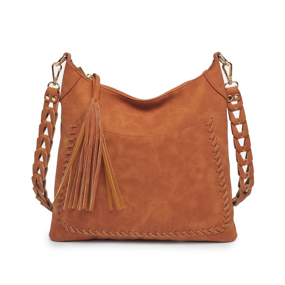 Woman wearing Tan Moda Luxe Layla Crossbody 842017129493 View 5 | Tan