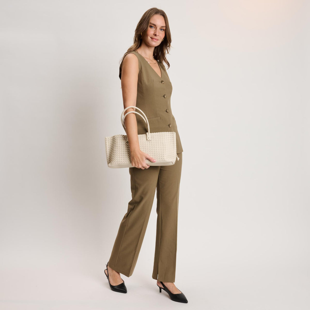 Woman wearing Cream Moda Luxe Nola Tote 842017140887 View 2 | Cream