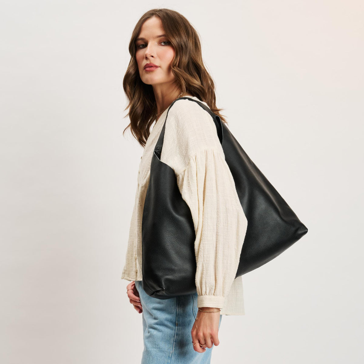 Woman wearing Black Moda Luxe Kurt Hobo 842017142164 View 3 | Black