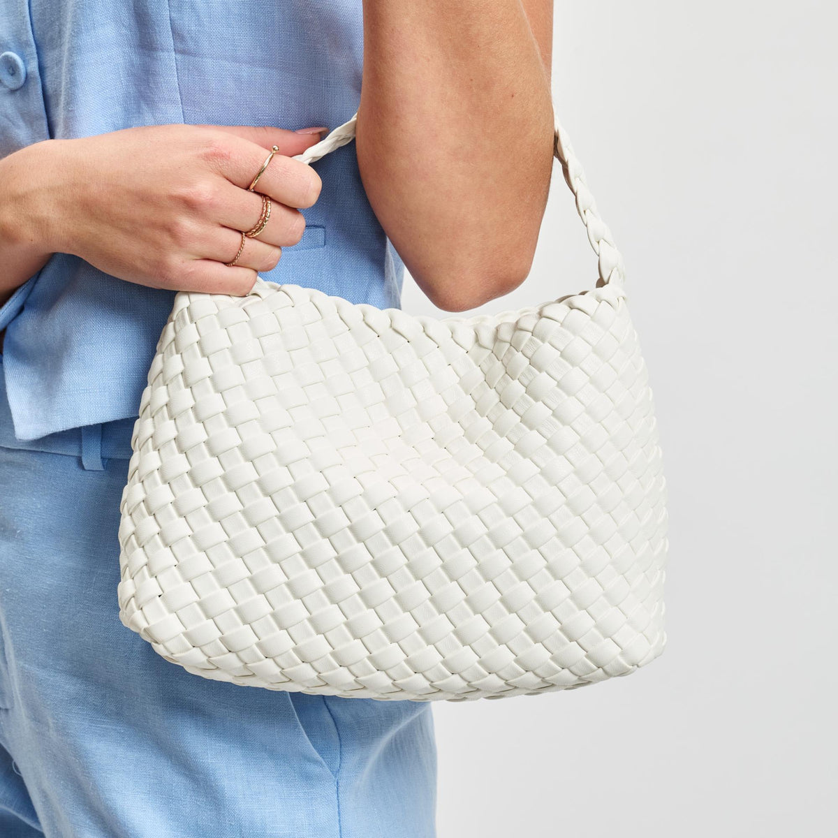 Woman wearing White Sol and Selene Kaia Crossbody 842017137382 View 1 | White