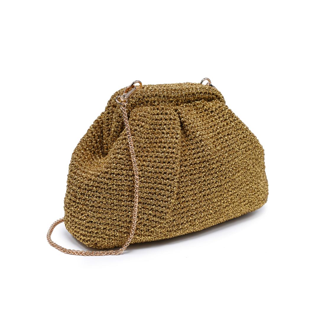 Woman wearing Gold Moda Luxe Amelia Clutch 842017140986 View 6 | Gold