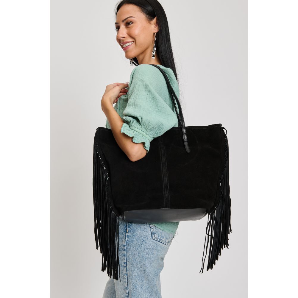 Woman wearing Black Sol and Selene Stevie Tote 842017133179 View 2 | Black