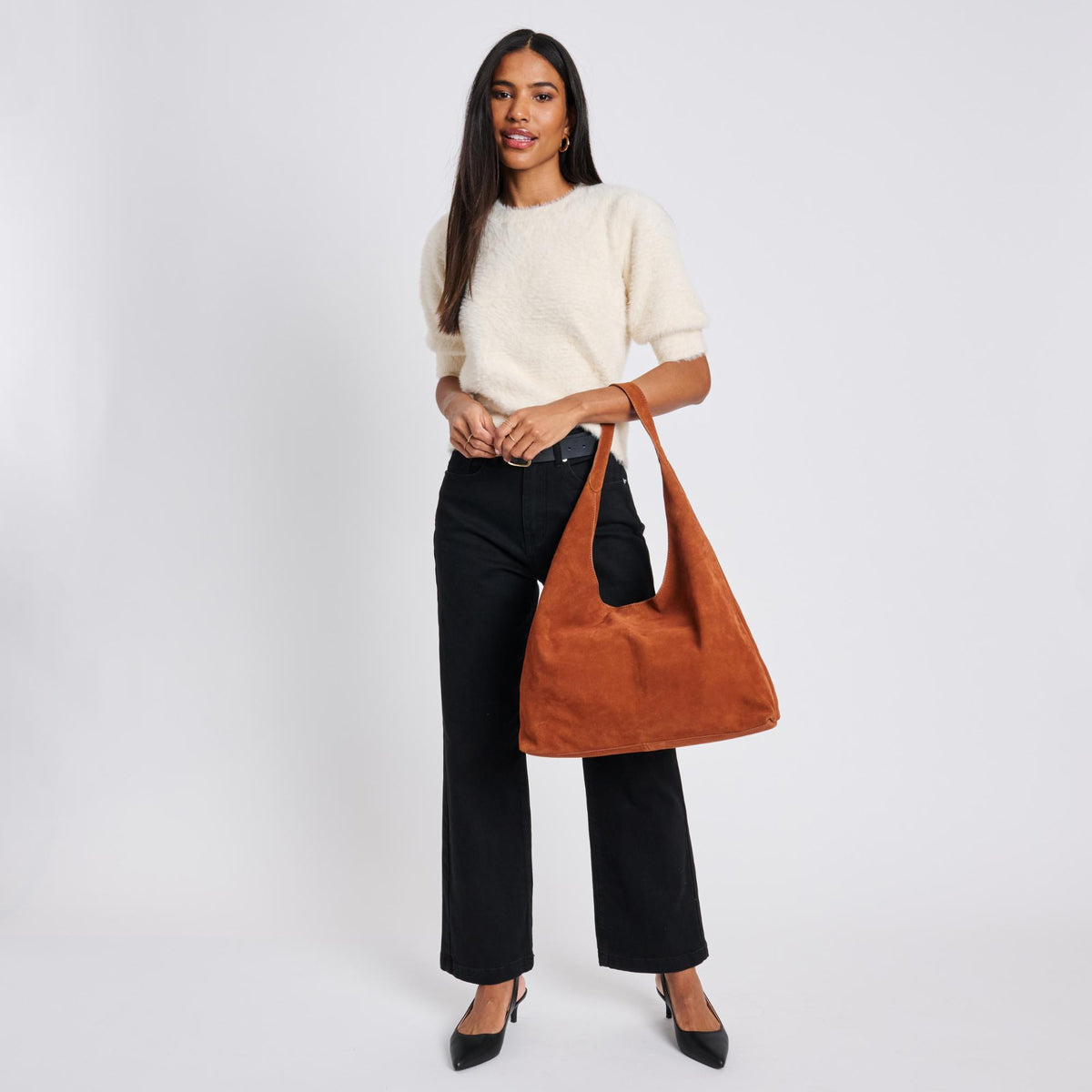 Woman wearing Tan Moda Luxe Amber Hobo 842017137061 View 3 | Tan