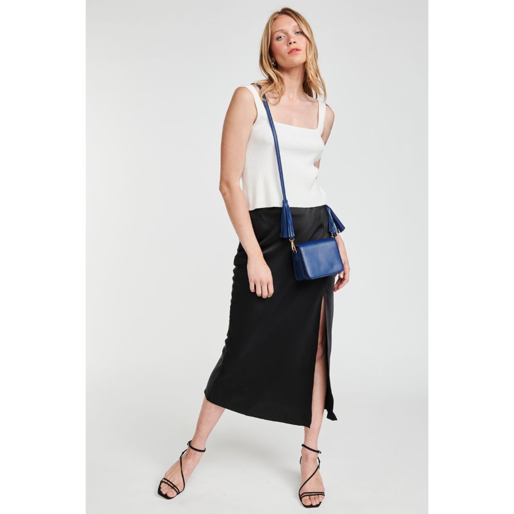 Woman wearing Navy Moda Luxe Aurelia Crossbody 842017102328 View 4 | Navy