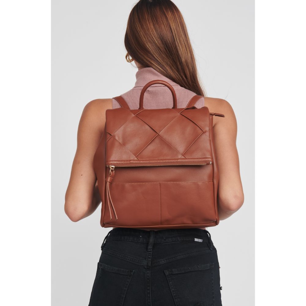 Woman wearing Tan Moda Luxe Ryan Backpack 842017128816 View 1 | Tan