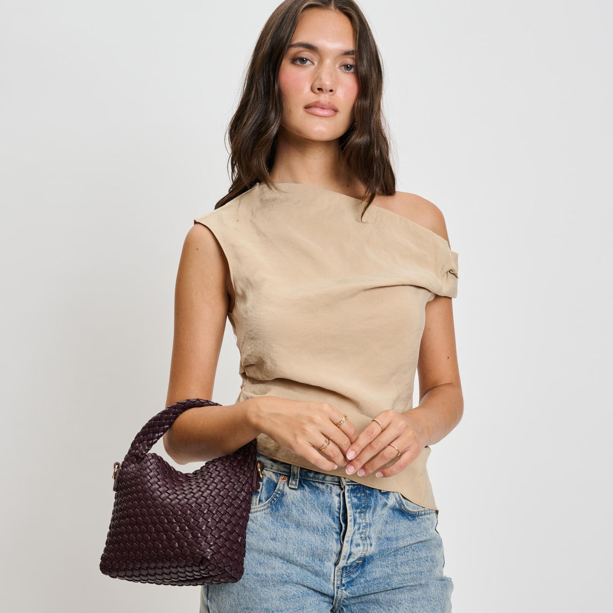 Woman wearing Espresso Moda Luxe Jessamine Crossbody 842017136217 View 1 | Espresso