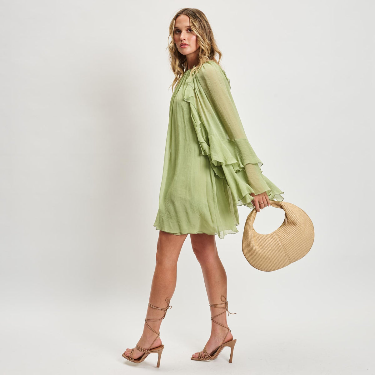 Woman wearing Natural Sol and Selene Farrah - Straw Hobo 842017138662 View 3 | Natural
