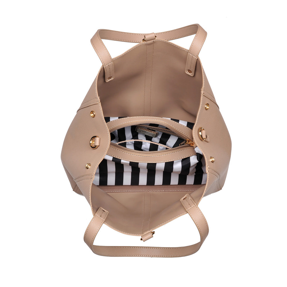 Woman wearing Natural Moda Luxe Josephine Satchel 842017116882 View 9 | Natural