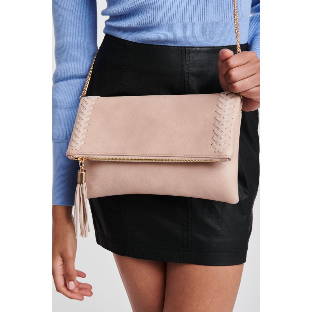 Woman wearing Natural Moda Luxe Palermo Clutch 819248014423 View 2 | Natural