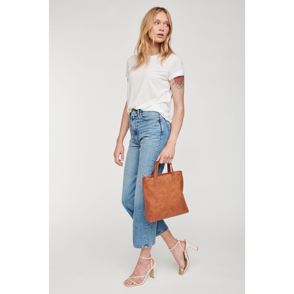 Woman wearing Tan Moda Luxe Selena Mini Tote 842017126805 View 4 | Tan