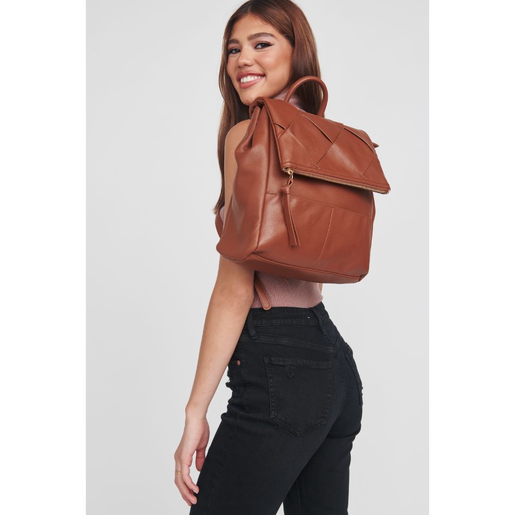 Woman wearing Tan Moda Luxe Ryan Backpack 842017128816 View 2 | Tan