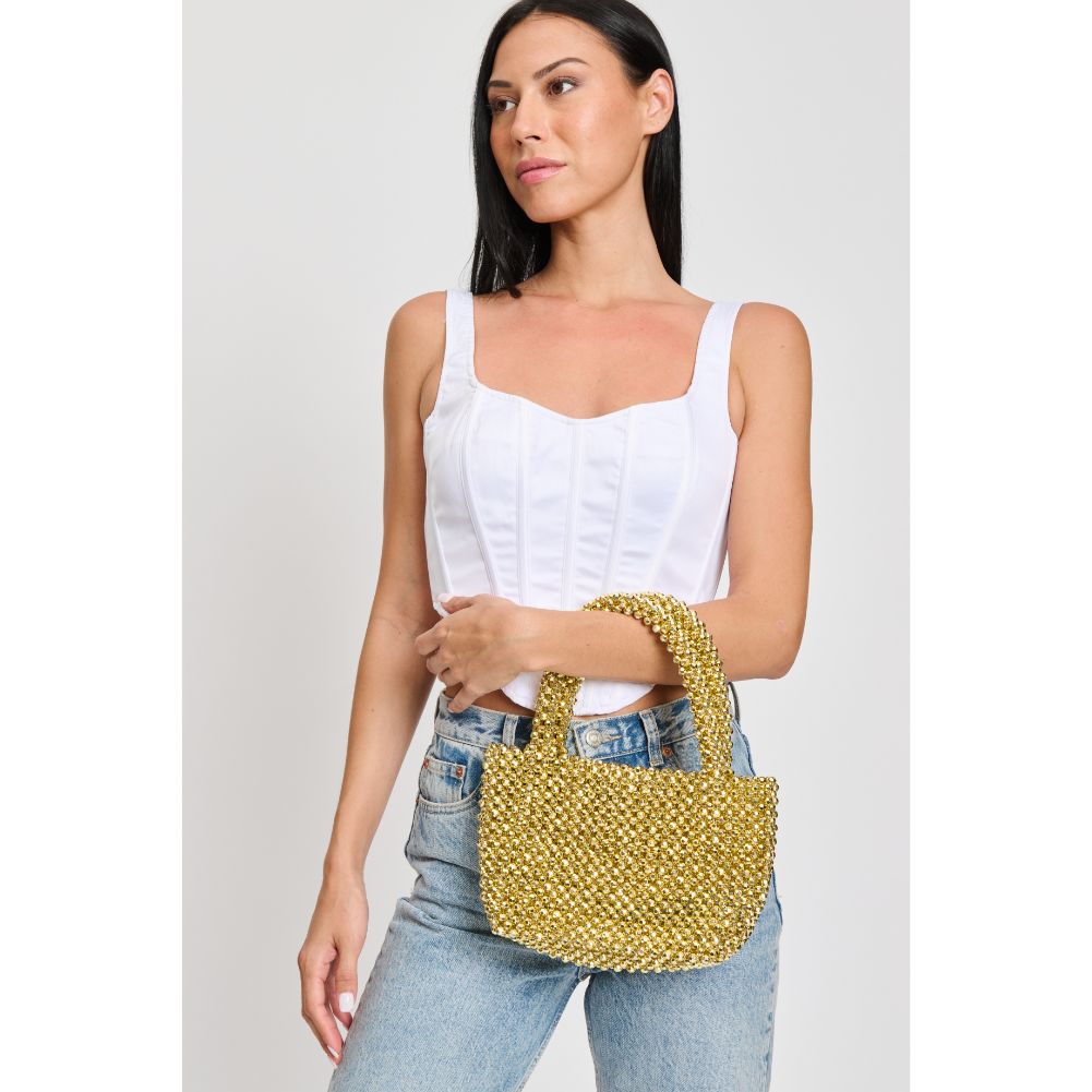 Woman wearing Gold Sol and Selene Donna Evening Bag 842017133100 View 1 | Gold