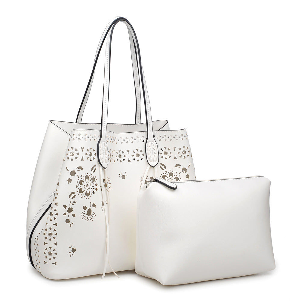 Woman wearing White Moda Luxe Canal Tote 842017113959 View 2 | White