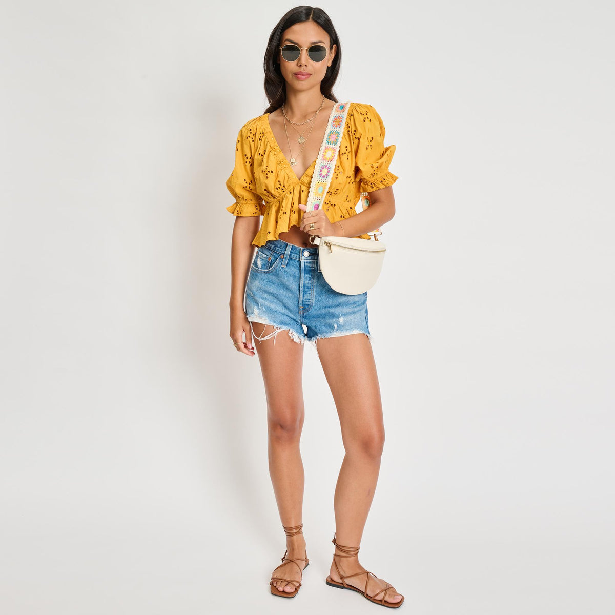 Woman wearing Ivory Moda Luxe Stylette Belt Bag 842017134770 View 3 | Ivory