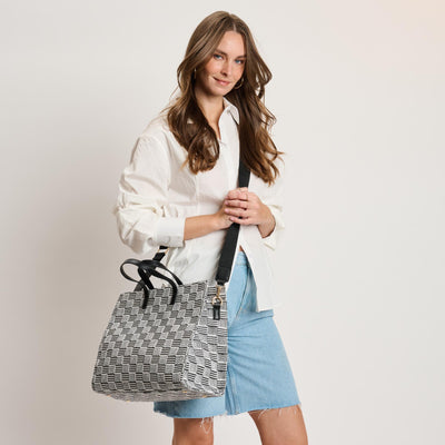 Woman wearing Black White Moda Luxe Camila Tote 842017140320 View 1 | Black White