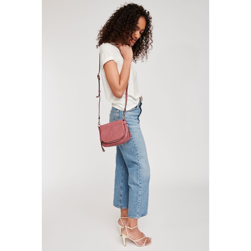 Woman wearing Mauve Moda Luxe Diva Crossbody 842017114895 View 4 | Mauve