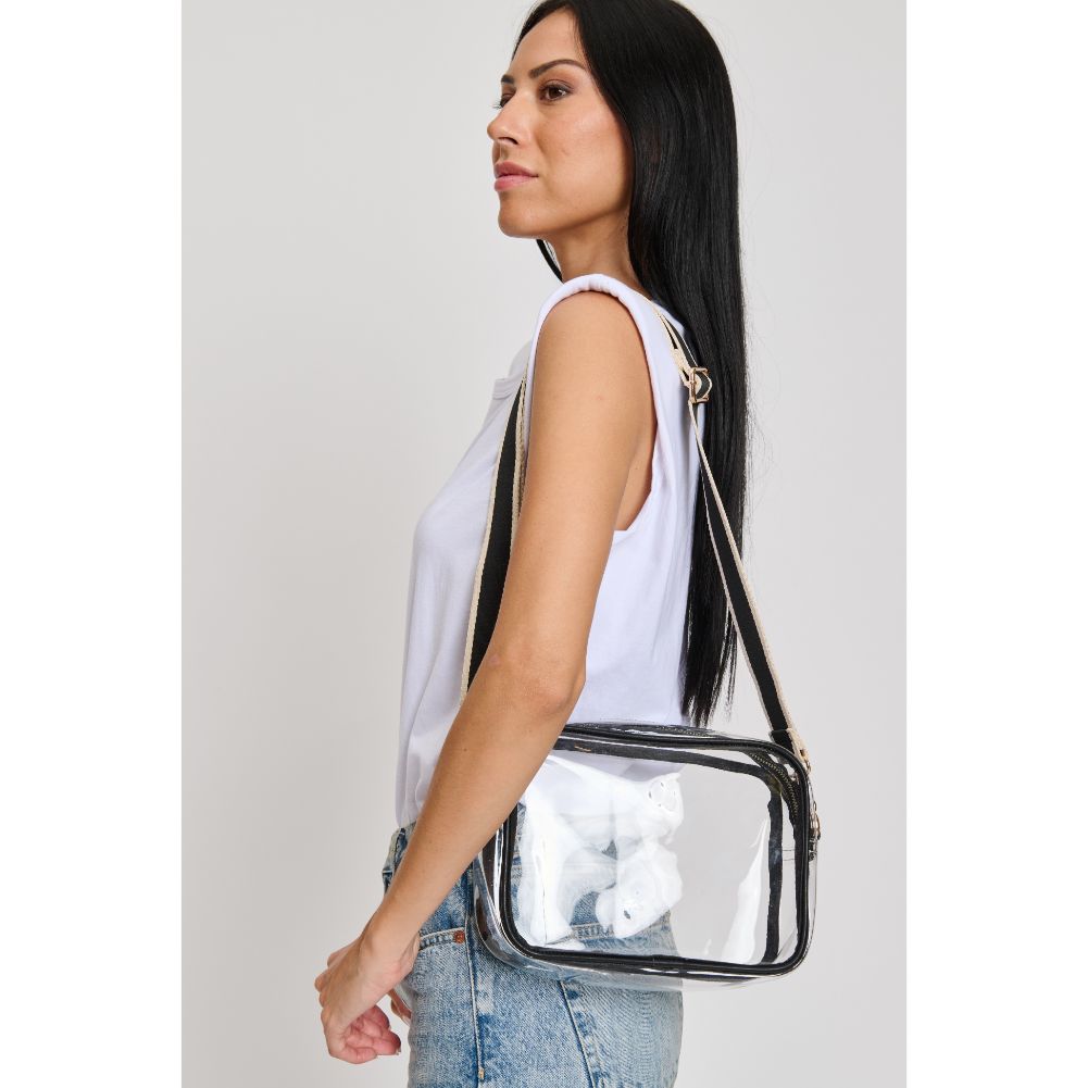 Woman wearing Clear Black Moda Luxe Christina Crossbody 842017133520 View 2 | Clear Black