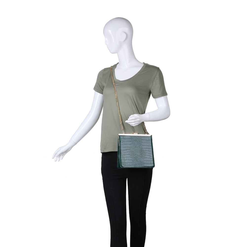Product Image of Moda Luxe Anastasia Croc Clutch 842017116493 View 5 | Emerald