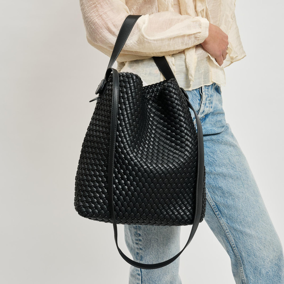 Woman wearing Black Moda Luxe Edith Hobo 842017137474 View 1 | Black