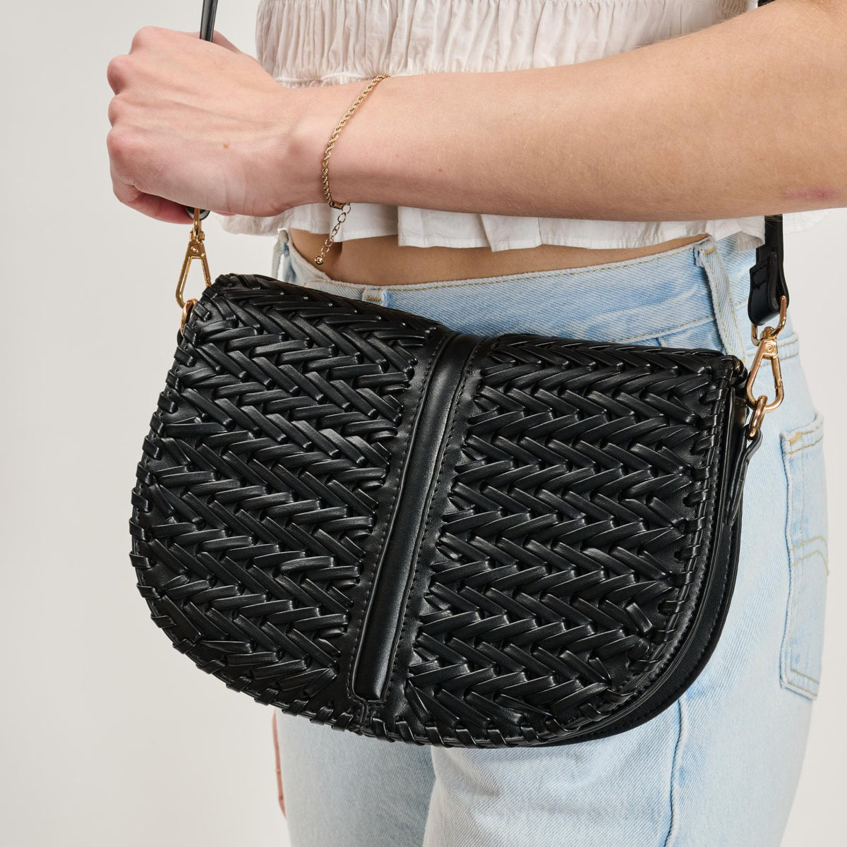 Woman wearing Black Moda Luxe Cecillia Crossbody 842017137689 View 4 | Black