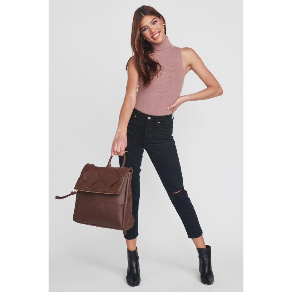Woman wearing Chocolate Moda Luxe Ryan Backpack 842017128809 View 4 | Chocolate