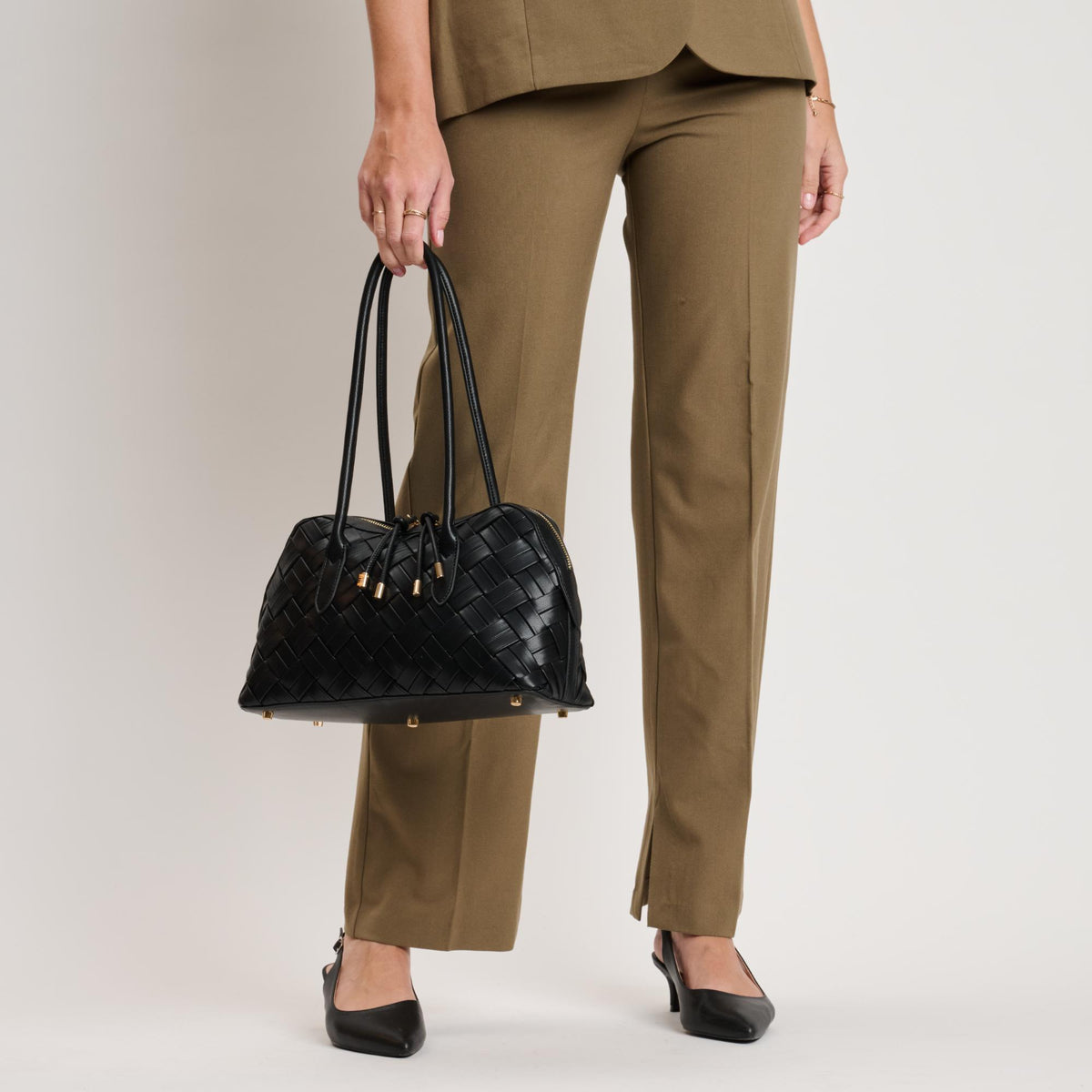 Woman wearing Black Moda Luxe Lotus Shoulder Bag 842017140788 View 3 | Black