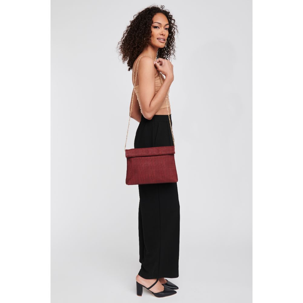 Woman wearing Red Moda Luxe Heather Clutch 842017116653 View 4 | Red