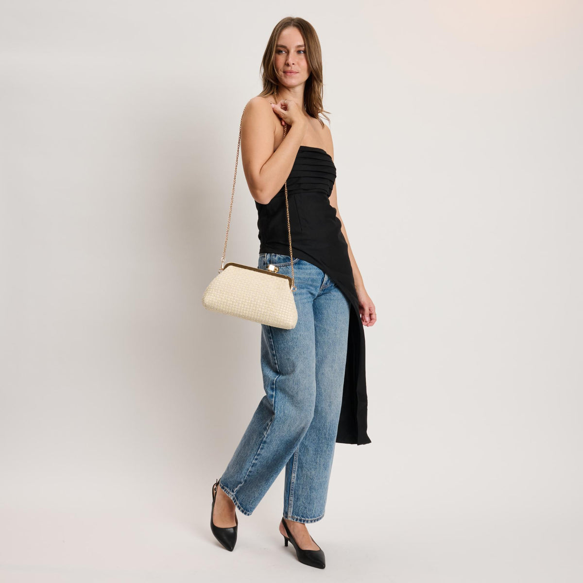 Woman wearing Cream Moda Luxe Bianca Clutch 842017141440 View 2 | Cream