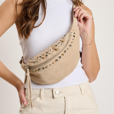 Woman wearing Natural Moda Luxe Star Belt Bag 842017140627 View 1 | Natural