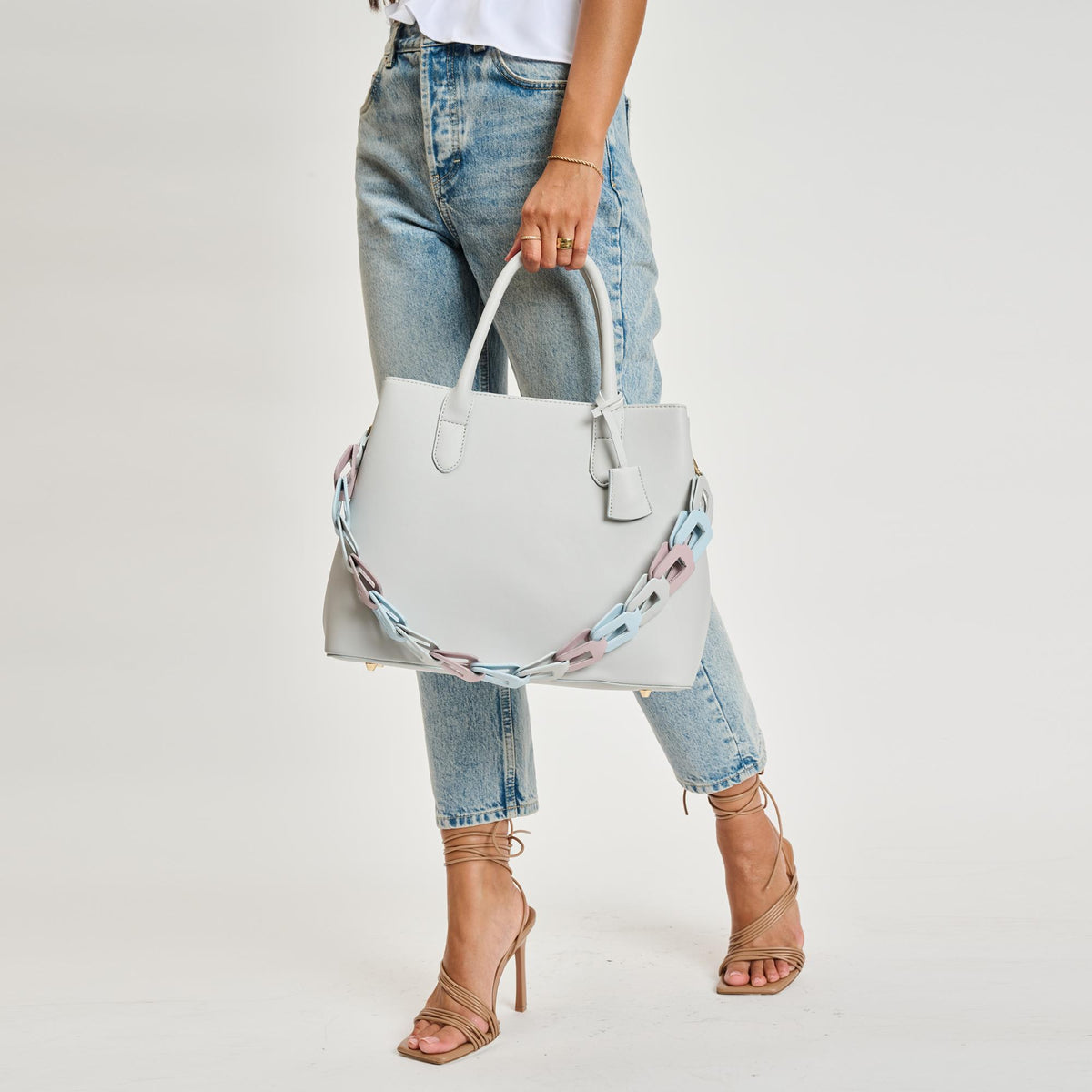Woman wearing Dove Grey Sol and Selene Regalina Satchel 842017135333 View 3 | Dove Grey