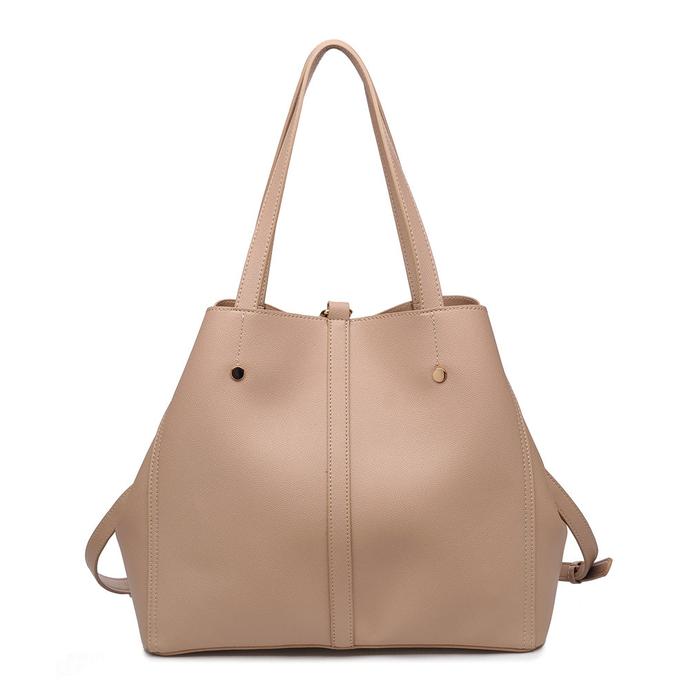 Woman wearing Natural Moda Luxe Josephine Satchel 842017116882 View 7 | Natural
