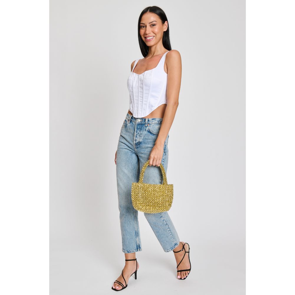 Woman wearing Gold Sol and Selene Donna Evening Bag 842017133100 View 3 | Gold