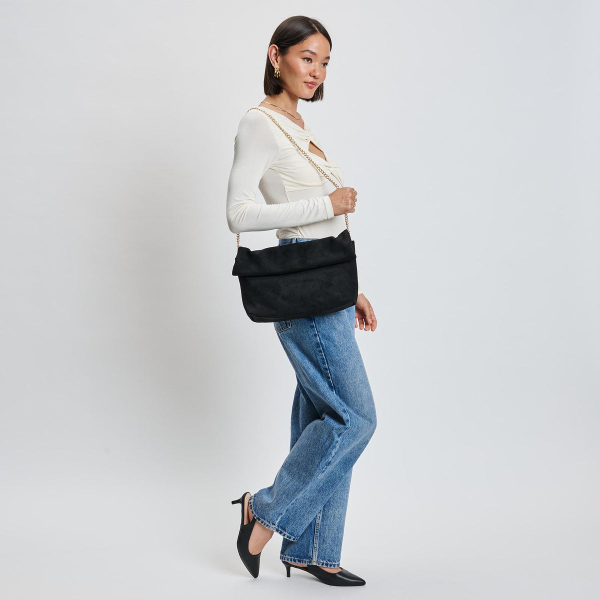 Woman wearing Black Sol and Selene Zarae Crossbody 842017140016 View 2 | Black