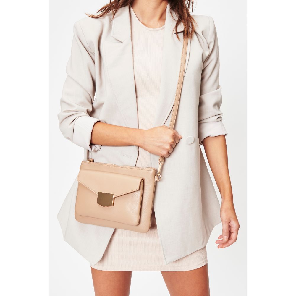 Woman wearing Natural Moda Luxe Amari Crossbody 842017128410 View 1 | Natural