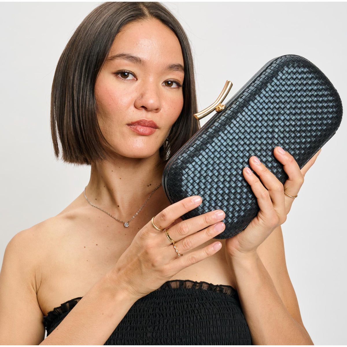 Woman wearing Black Moda Luxe Victoria Evening Bag 842017139447 View 1 | Black