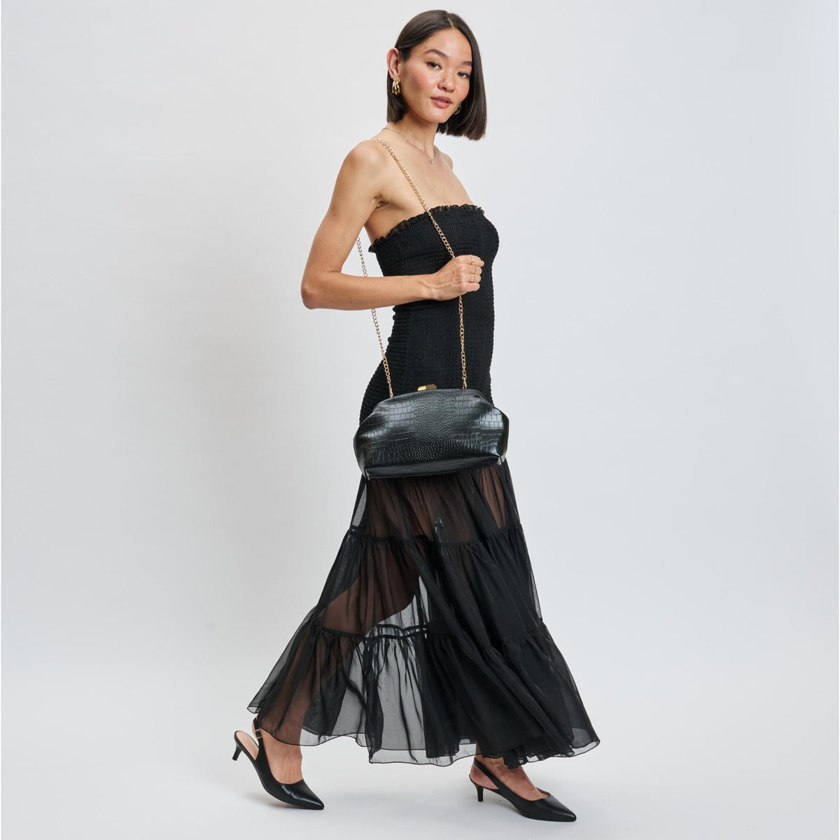 Woman wearing Black Sol and Selene Camille Clutch 842017139164 View 4 | Black