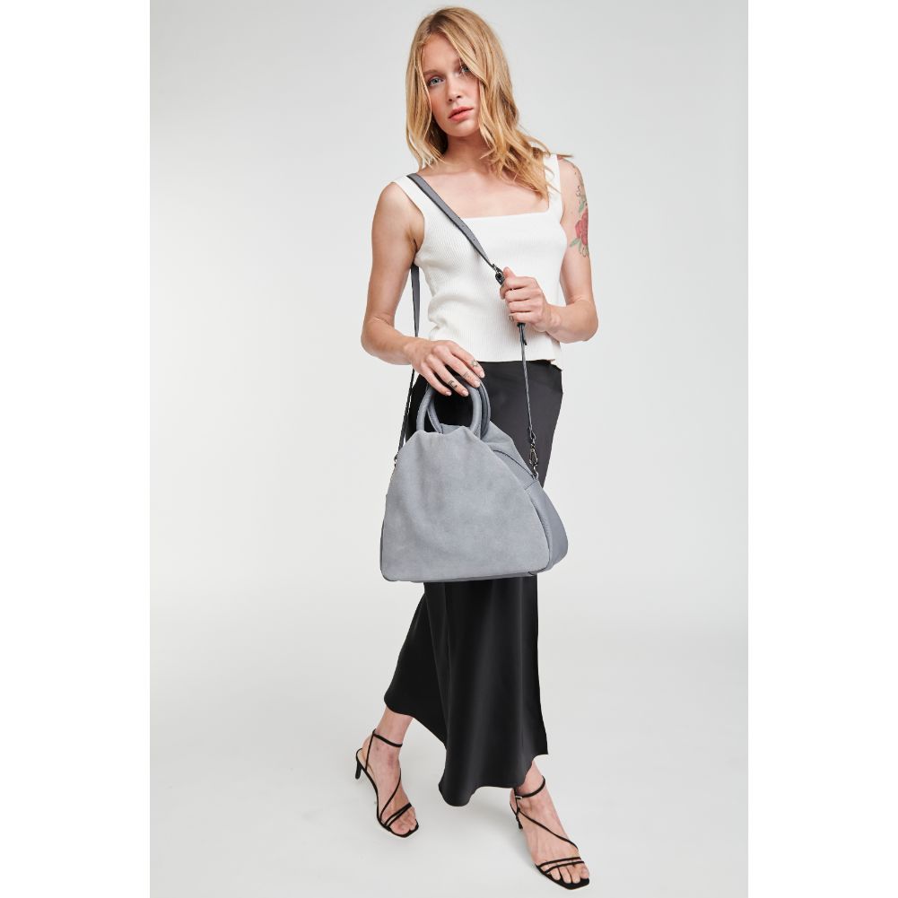 Woman wearing Slate Moda Luxe Addy Satchel 842017126379 View 3 | Slate