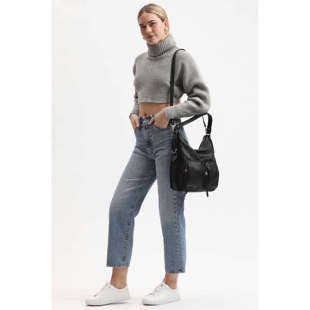 Woman wearing Black Moda Luxe Marla Hobo 842017134022 View 3 | Black