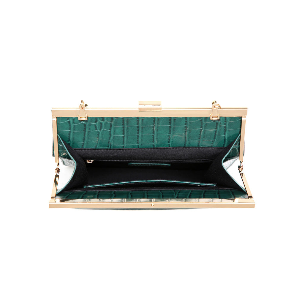Product Image of Moda Luxe Anastasia Croc Clutch 842017116493 View 4 | Emerald
