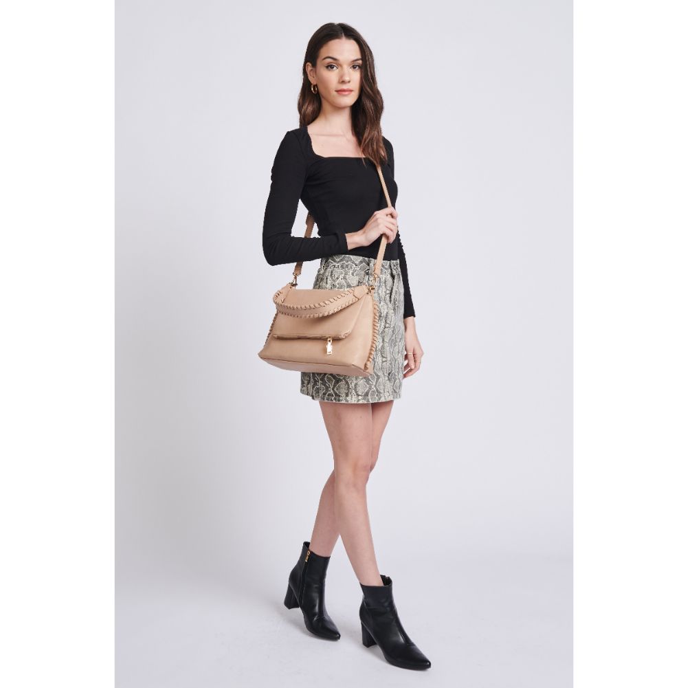Woman wearing Natural Moda Luxe Gracie Messenger 842017129783 View 2 | Natural