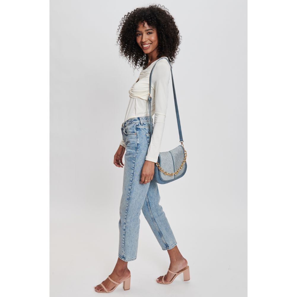 Woman wearing Denim Moda Luxe Nevelle Crossbody 842017131960 View 2 | Denim