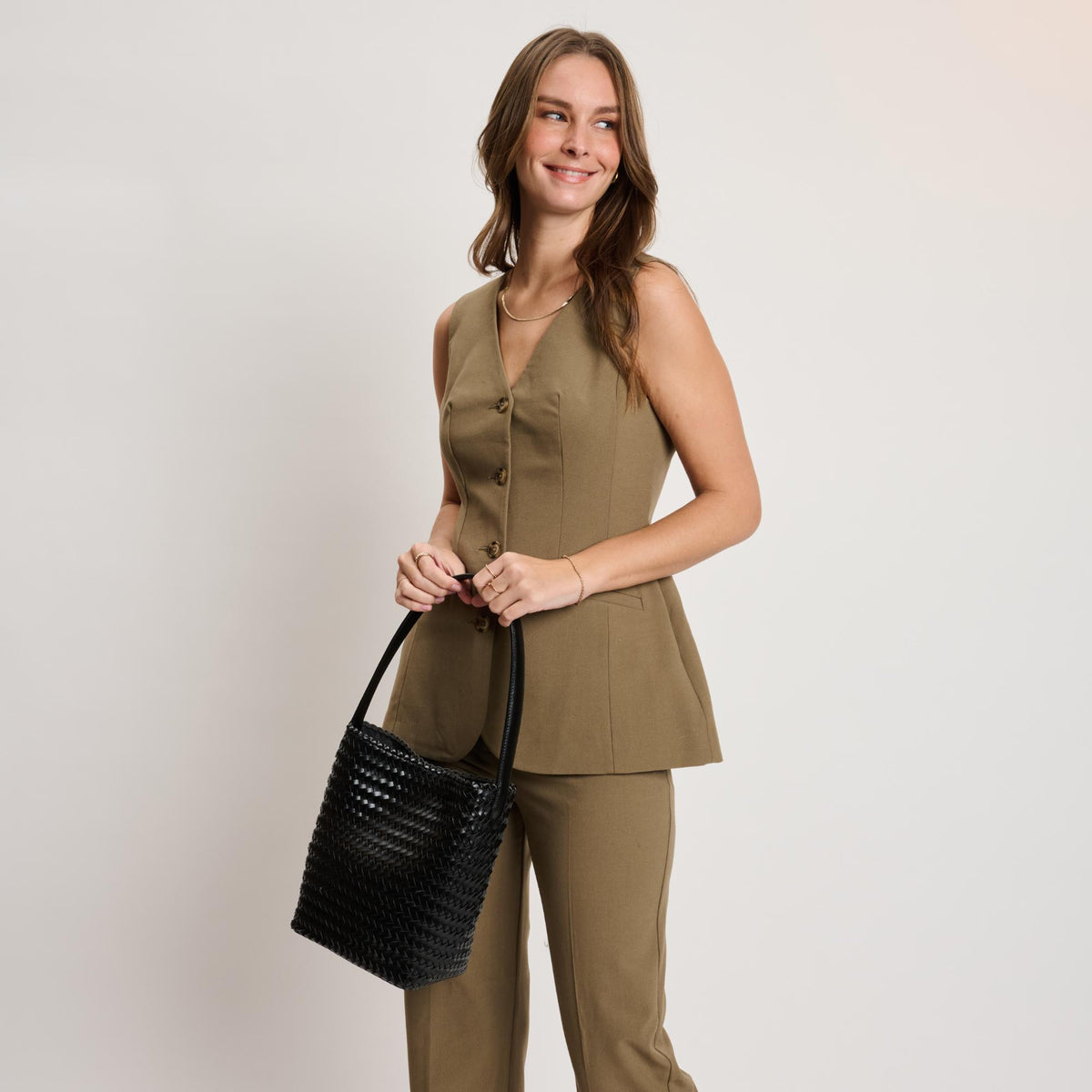 Woman wearing Black Moda Luxe Viva Tote 842017140900 View 2 | Black