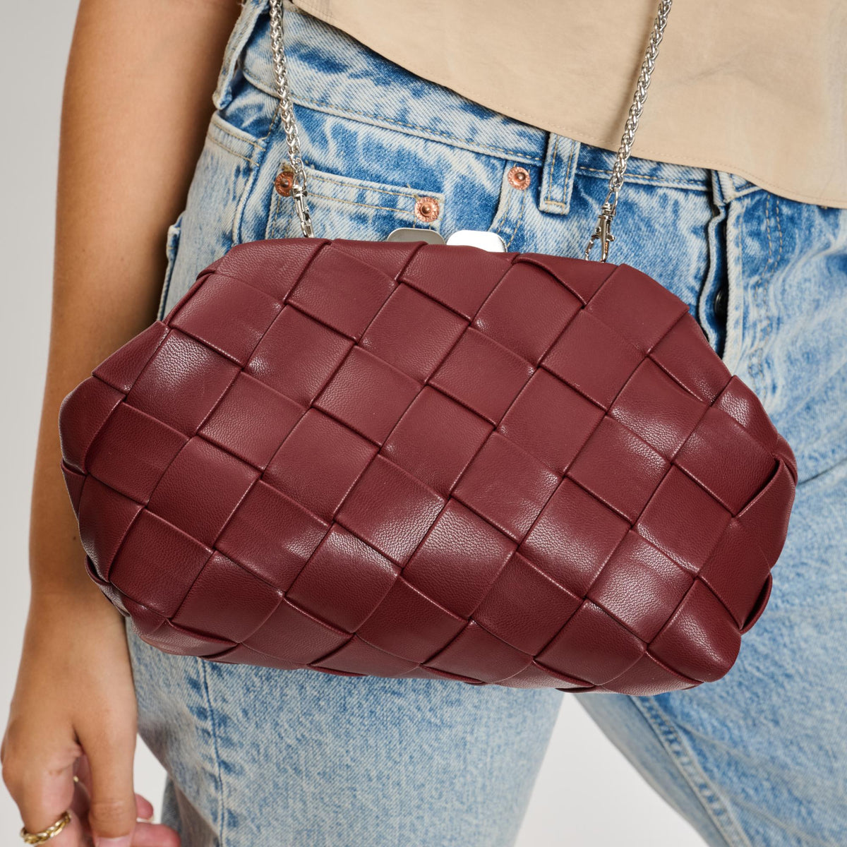 Woman wearing Burgundy Moda Luxe Pauline Crossbody 842017135913 View 4 | Burgundy