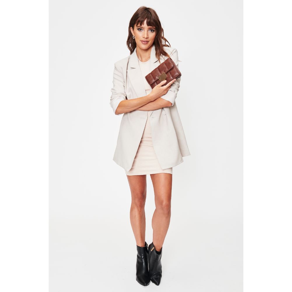 Woman wearing Chocolate Moda Luxe Alina Crossbody 842017128397 View 4 | Chocolate